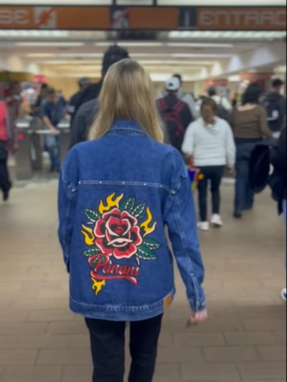 Denim Jacket Panam Rose Painting Desing